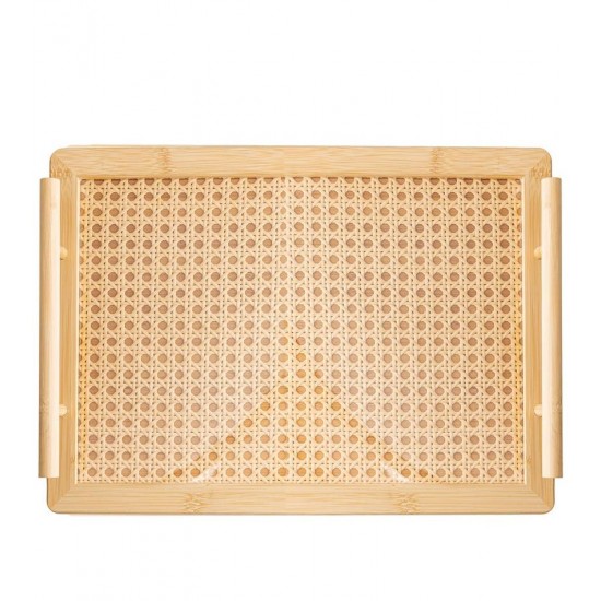 Bandeja 39x29x6cm Com Alca E Fundo Em Treliça Bambu